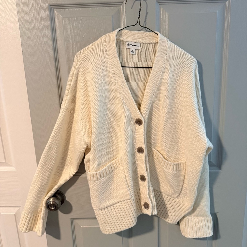 The Drop Women’s Cream Button-Front Cardigan Sweater - Picture 2 of 4